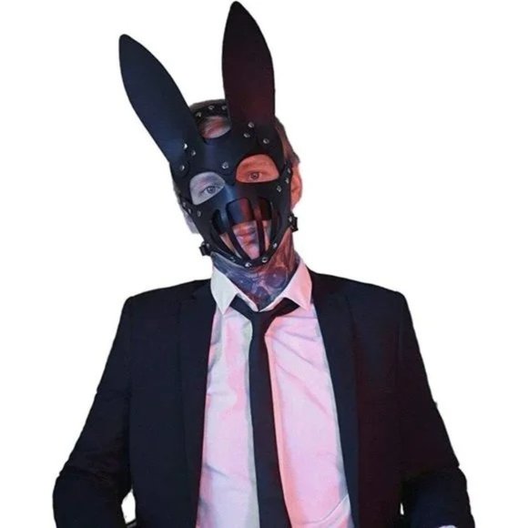 BLACK Leather Fetish Masquerade Face Mask Slave Bondage BDSM Costume Cosplay - Picture 4 of 4